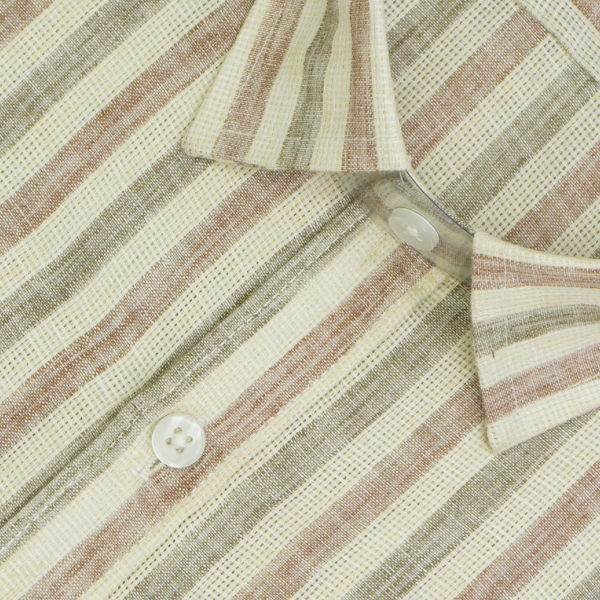 Men's Cotton Linen Striped Half Sleeves Shirt (Brown)