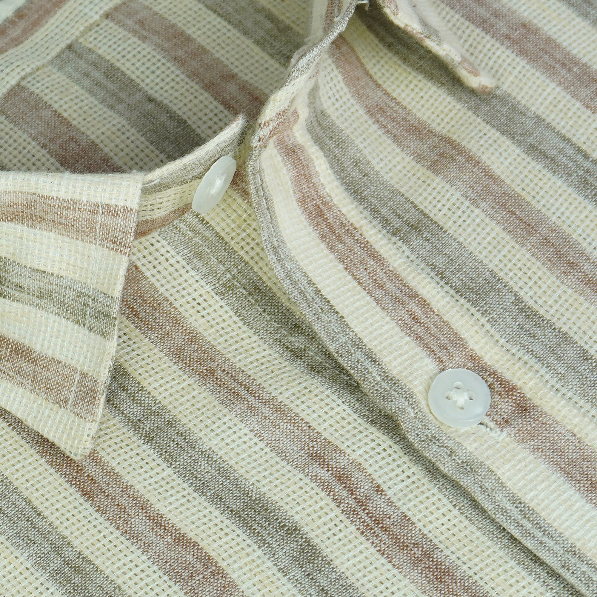 Men's Cotton Linen Striped Half Sleeves Shirt (Brown)