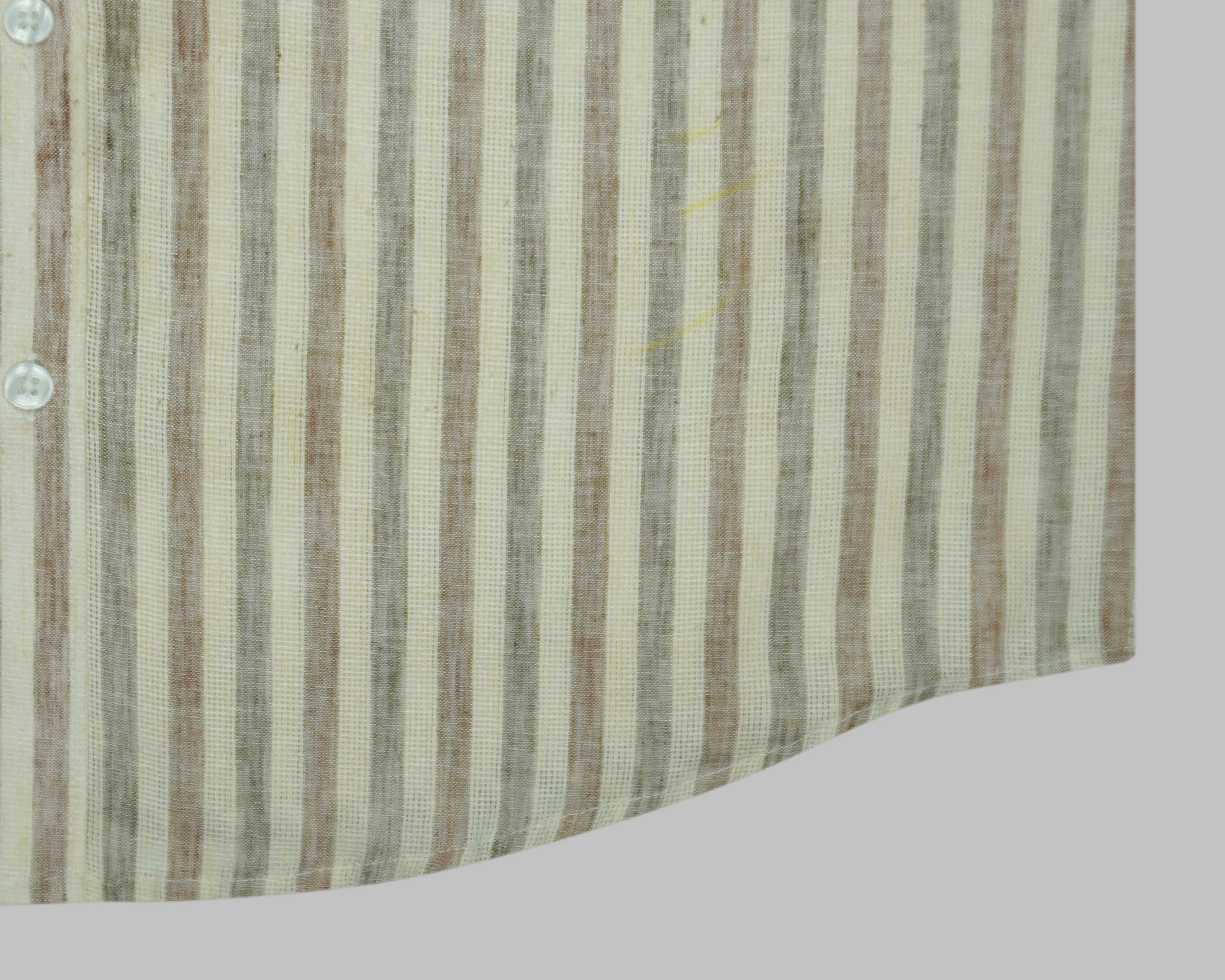 Men's Cotton Linen Striped Half Sleeves Shirt (Brown)