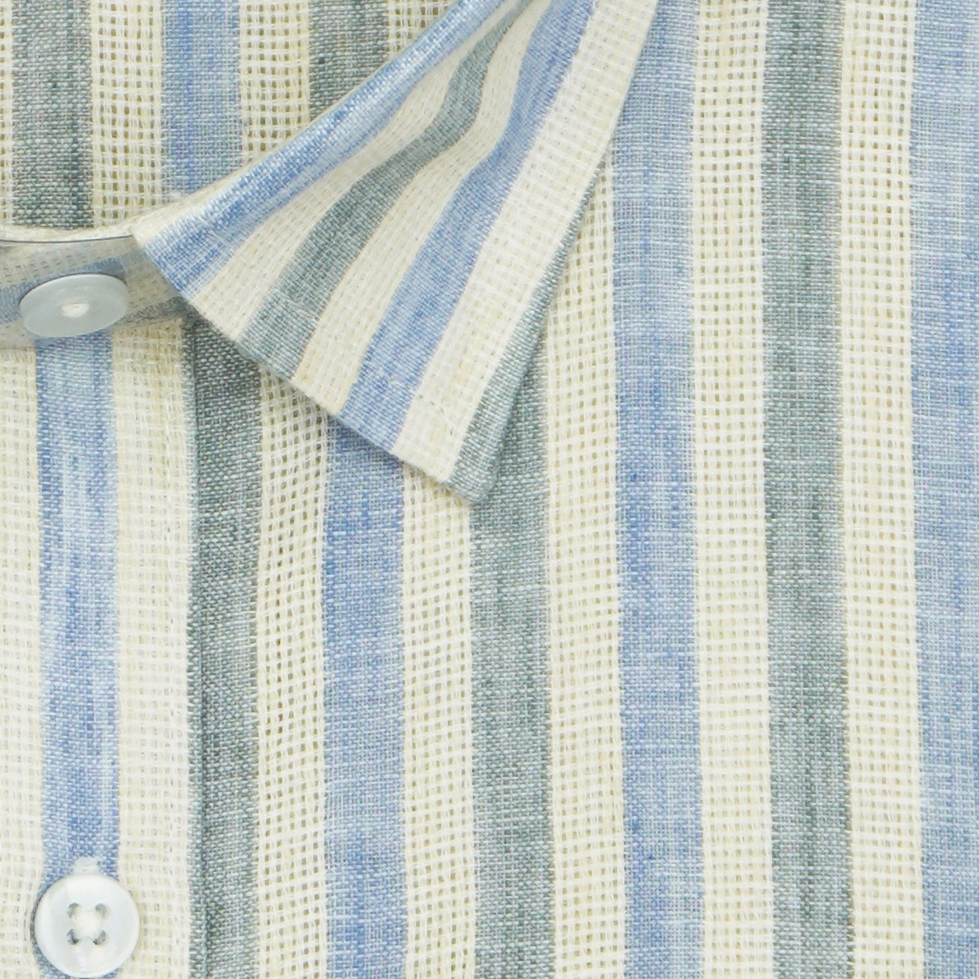 Men's Cotton Linen Striped Half Sleeves Shirt (Blue)