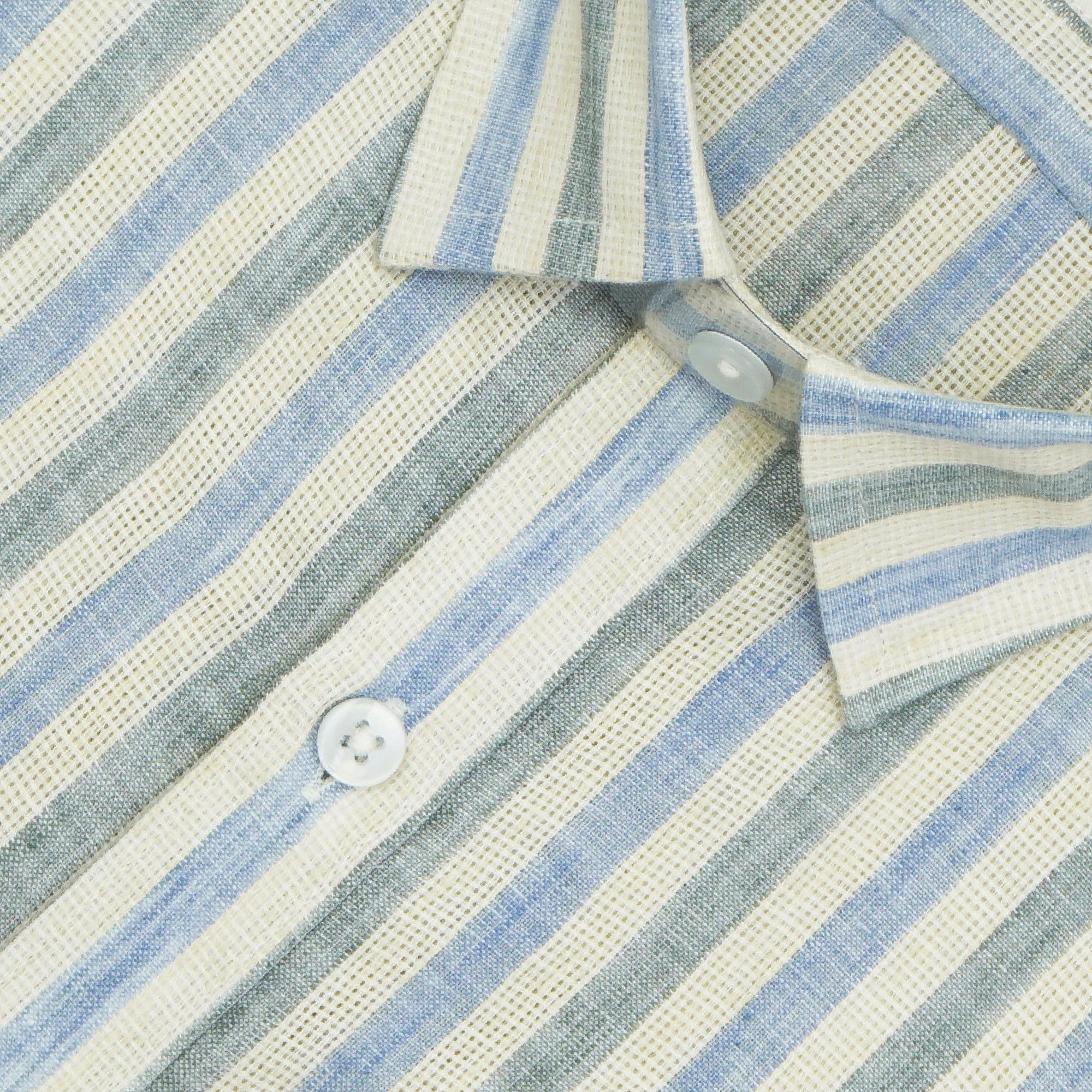 Men's Cotton Linen Striped Half Sleeves Shirt (Blue)