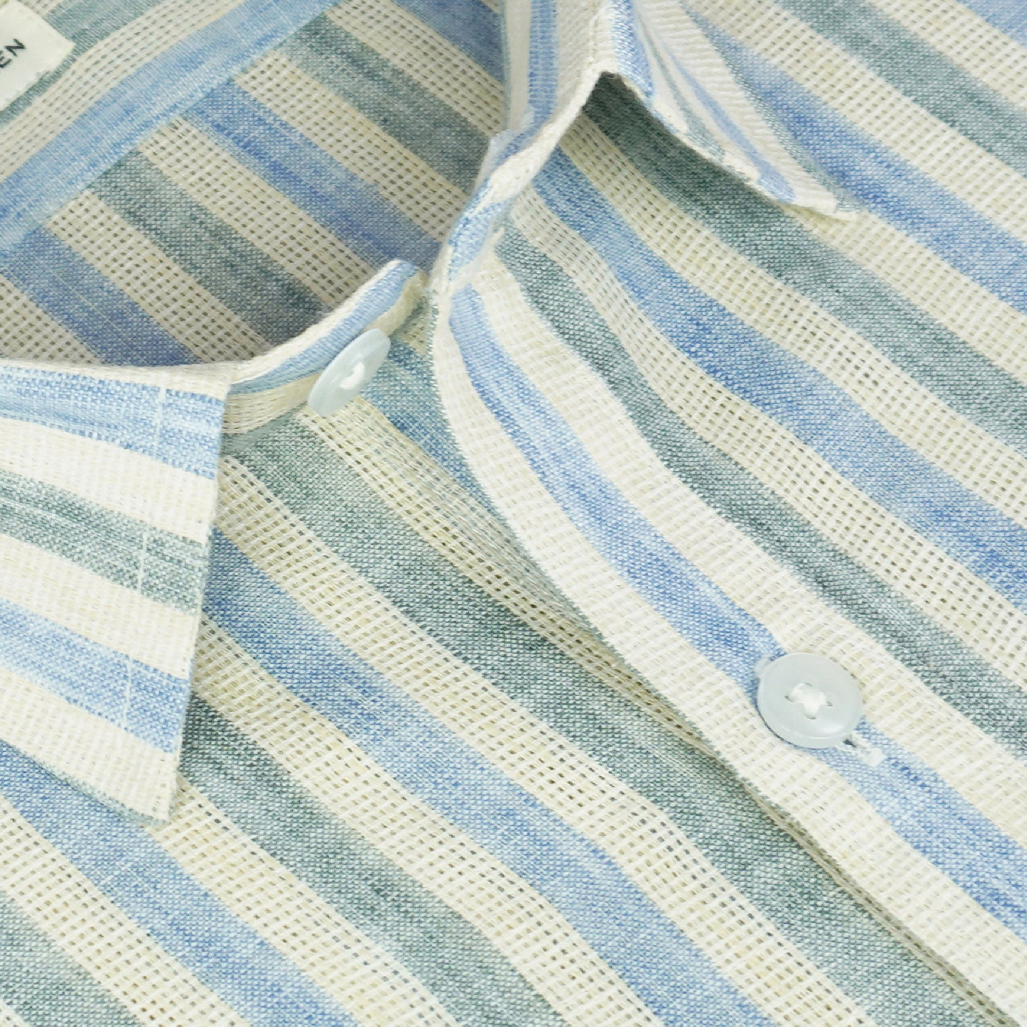 Men's Cotton Linen Striped Half Sleeves Shirt (Blue)