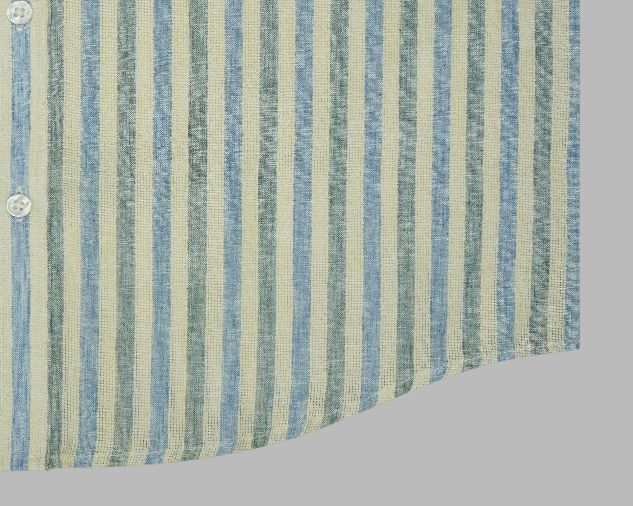 Men's Cotton Linen Striped Half Sleeves Shirt (Blue)