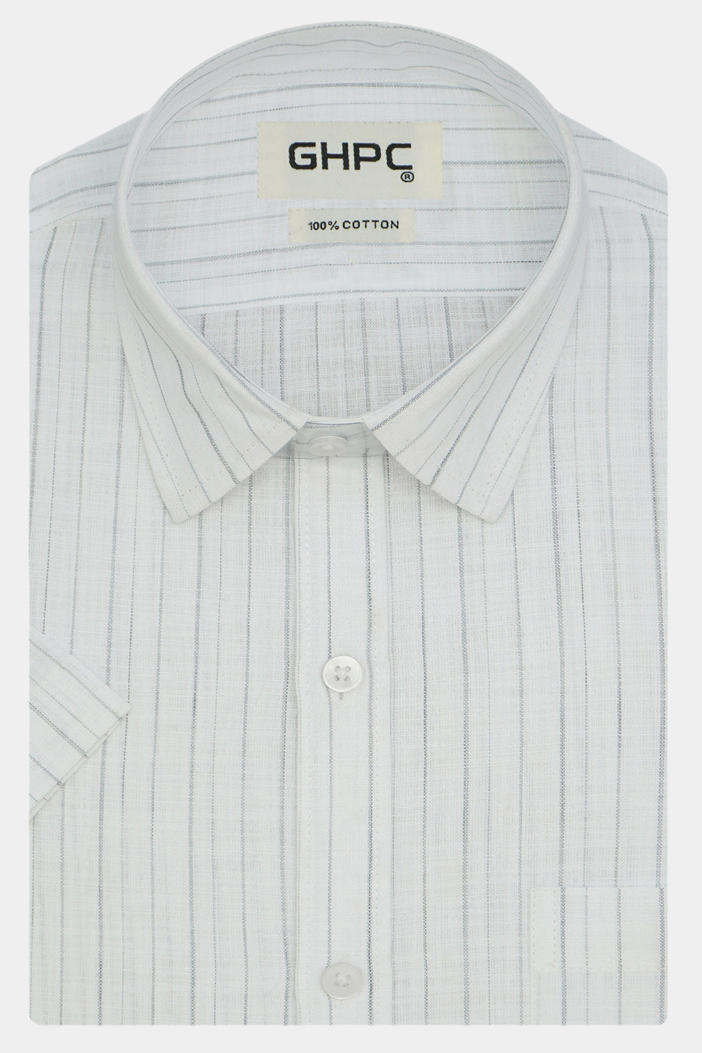 Men's Cotton Linen Striped Half Sleeves Shirts (Grey)