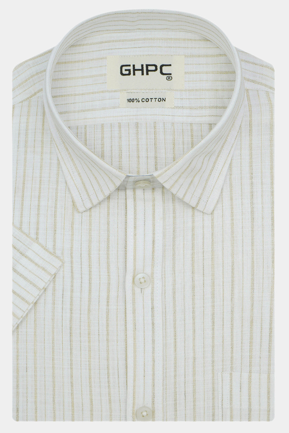 Men's 100% Cotton Striped Half Sleeves Shirt (Khaki)