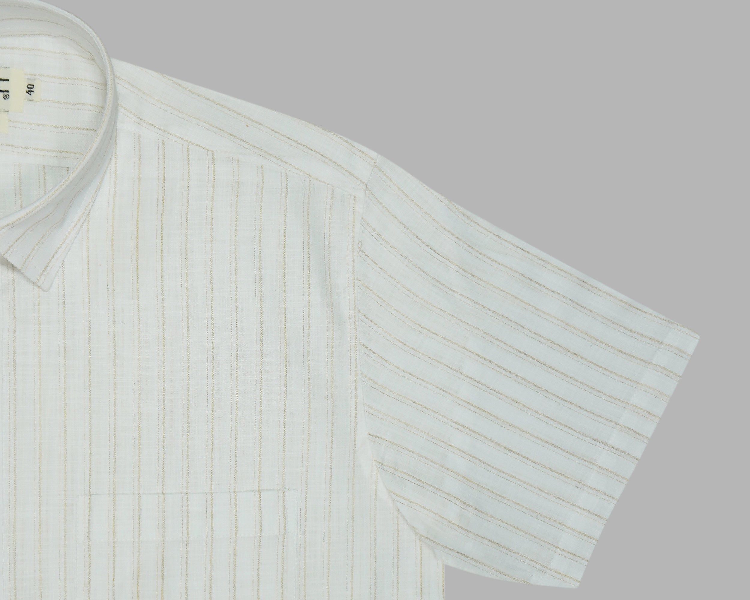 Men's 100% Cotton Striped Half Sleeves Shirt (Khaki)