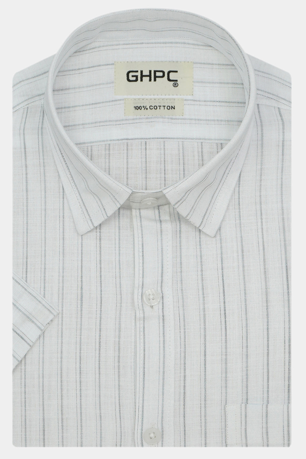 Men's 100% Cotton Striped Half Sleeves Shirt (Grey)