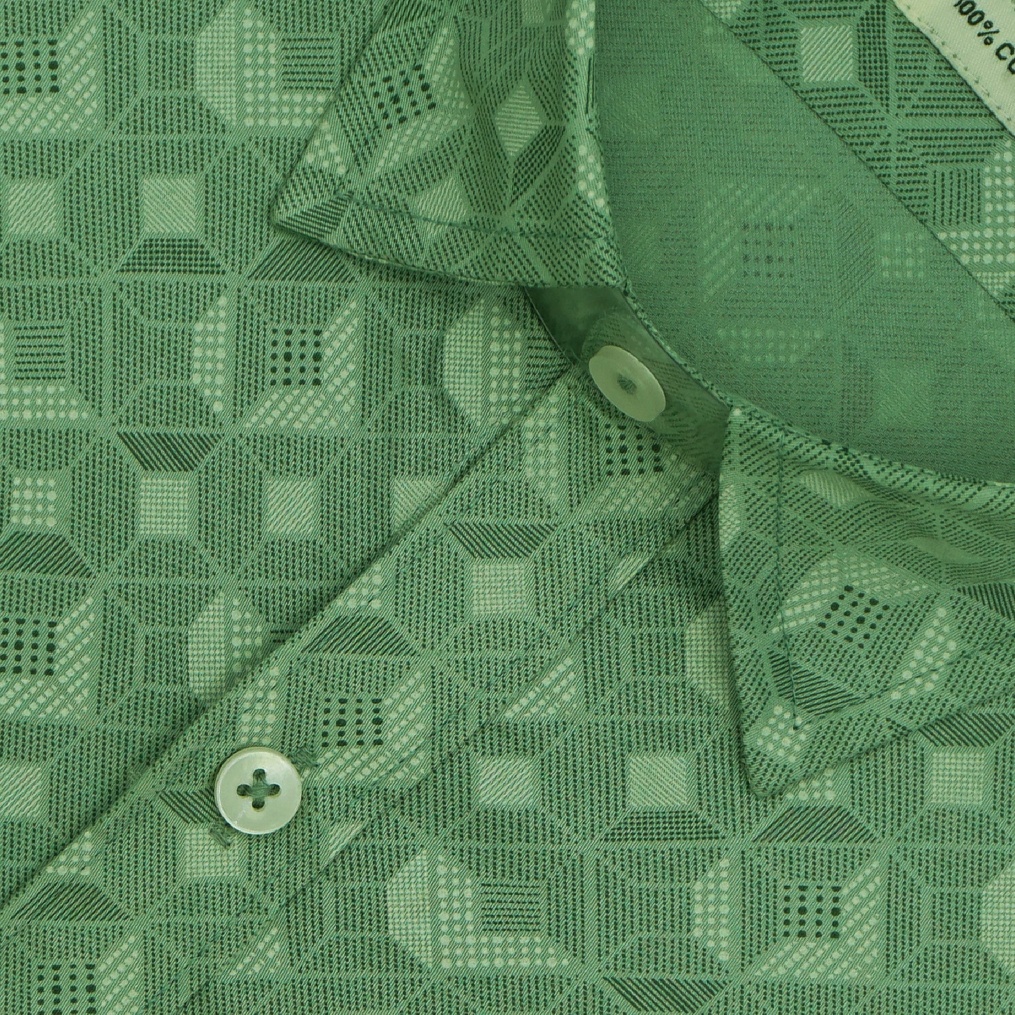 Men's 100% Cotton Geometric Printed Half Sleeves Shirt (Green)