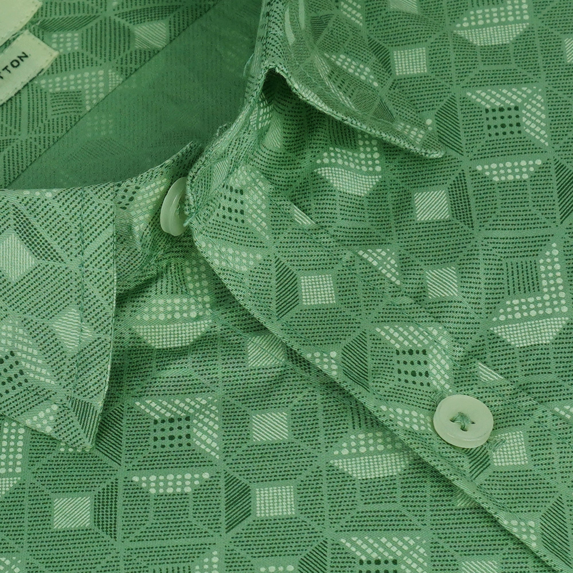 Men's 100% Cotton Geometric Printed Half Sleeves Shirt (Green)