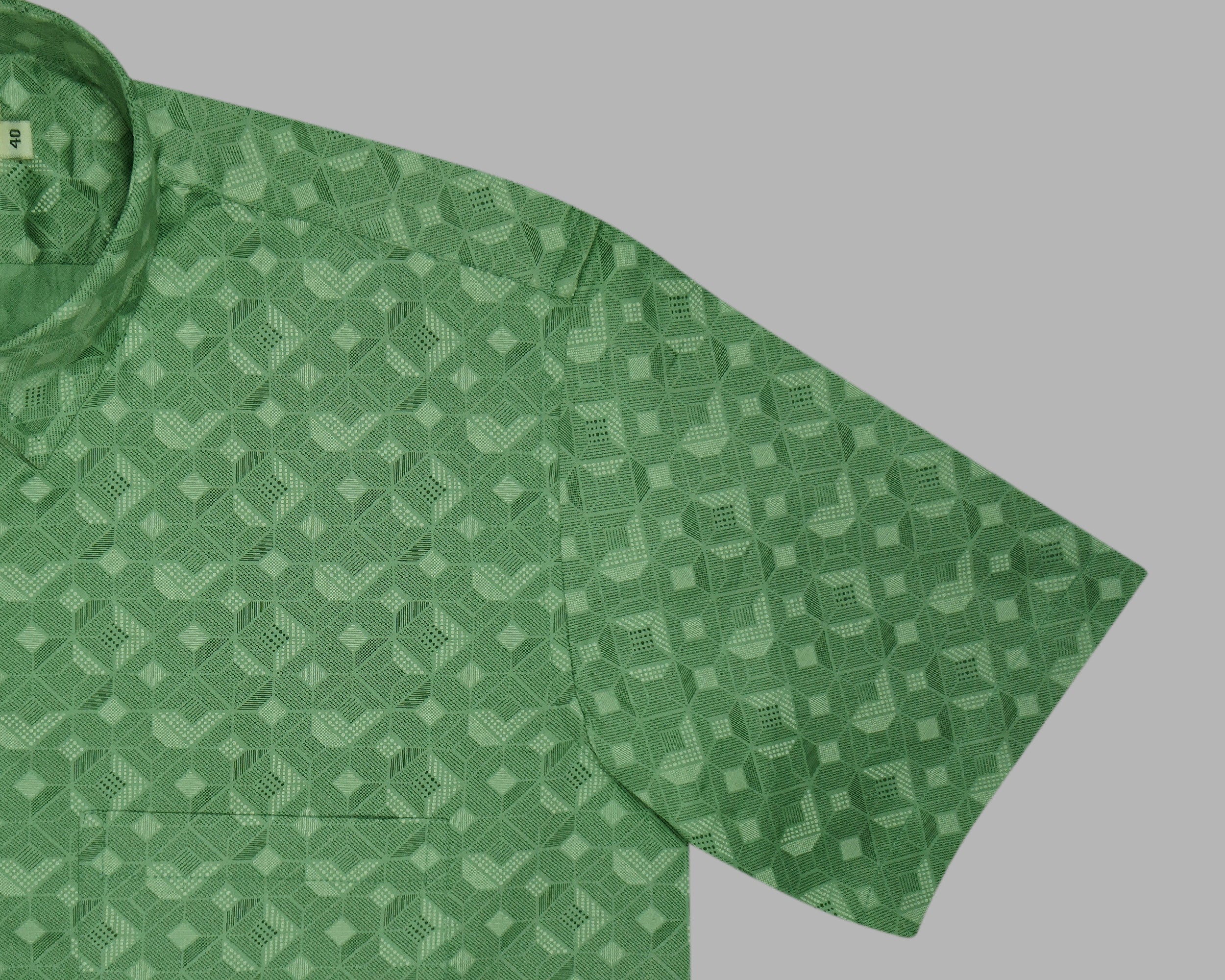 Men's 100% Cotton Geometric Printed Half Sleeves Shirt (Green)