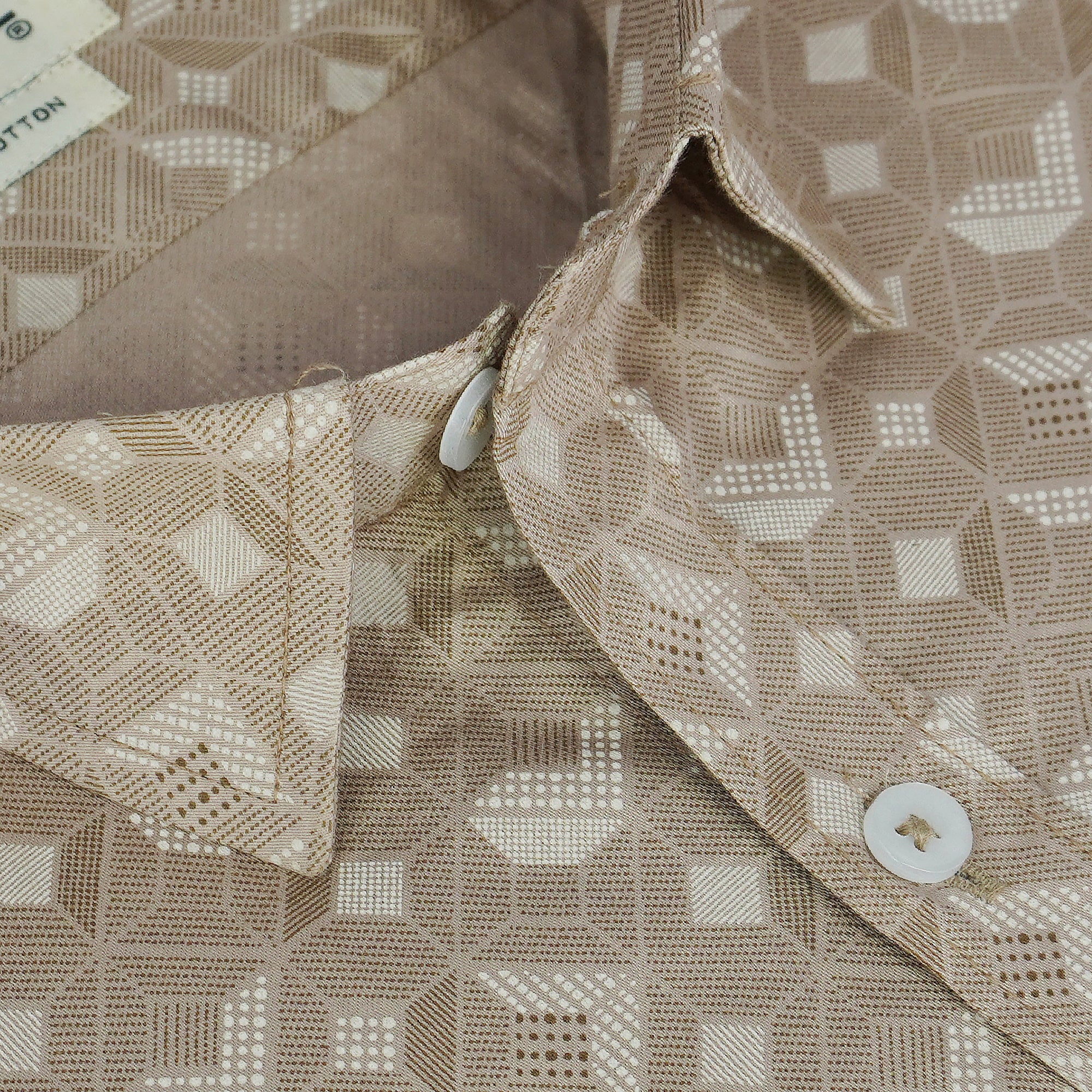 Men's 100% Cotton Geometric Printed Half Sleeves Shirt (Brown)