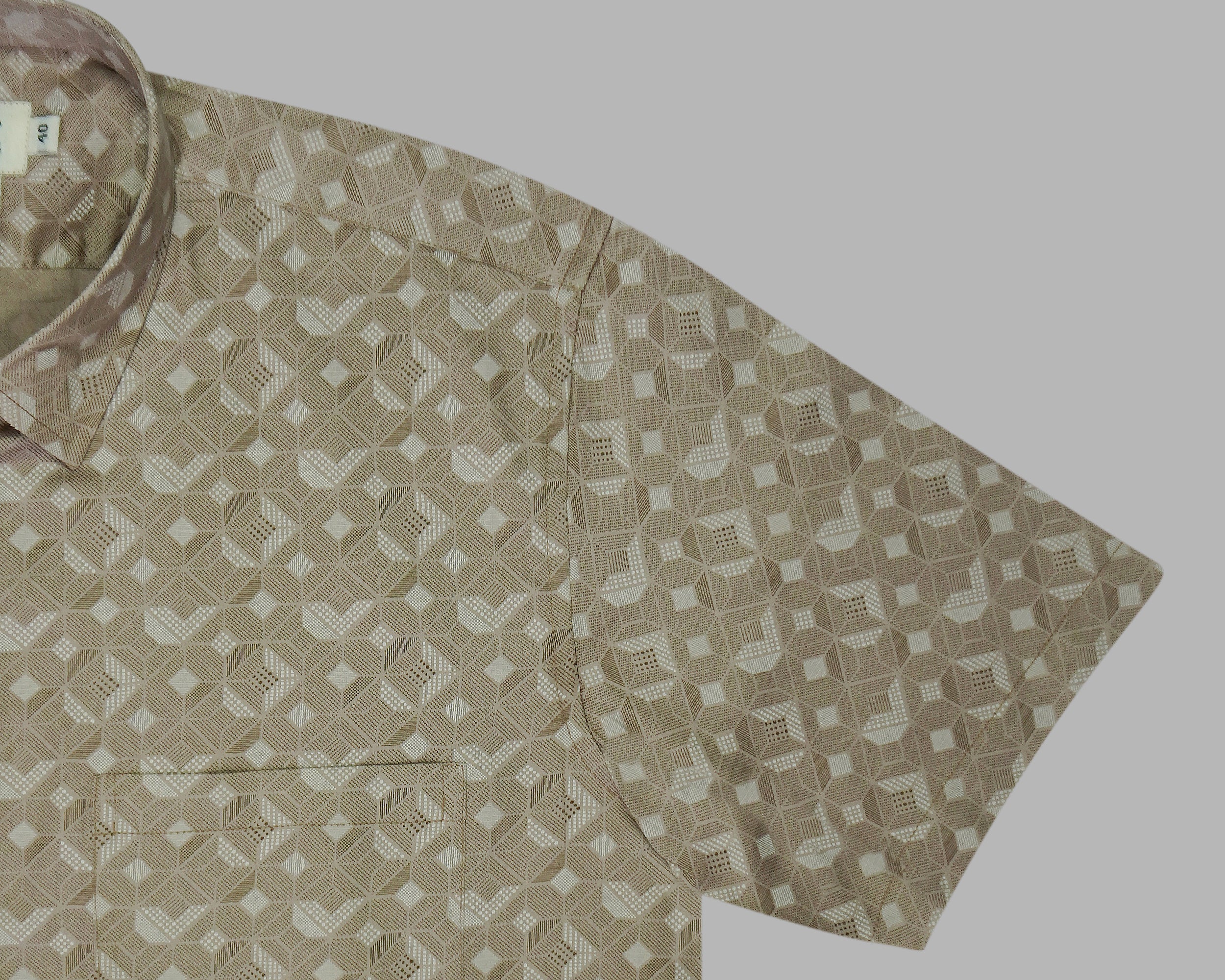 Men's 100% Cotton Geometric Printed Half Sleeves Shirt (Brown)