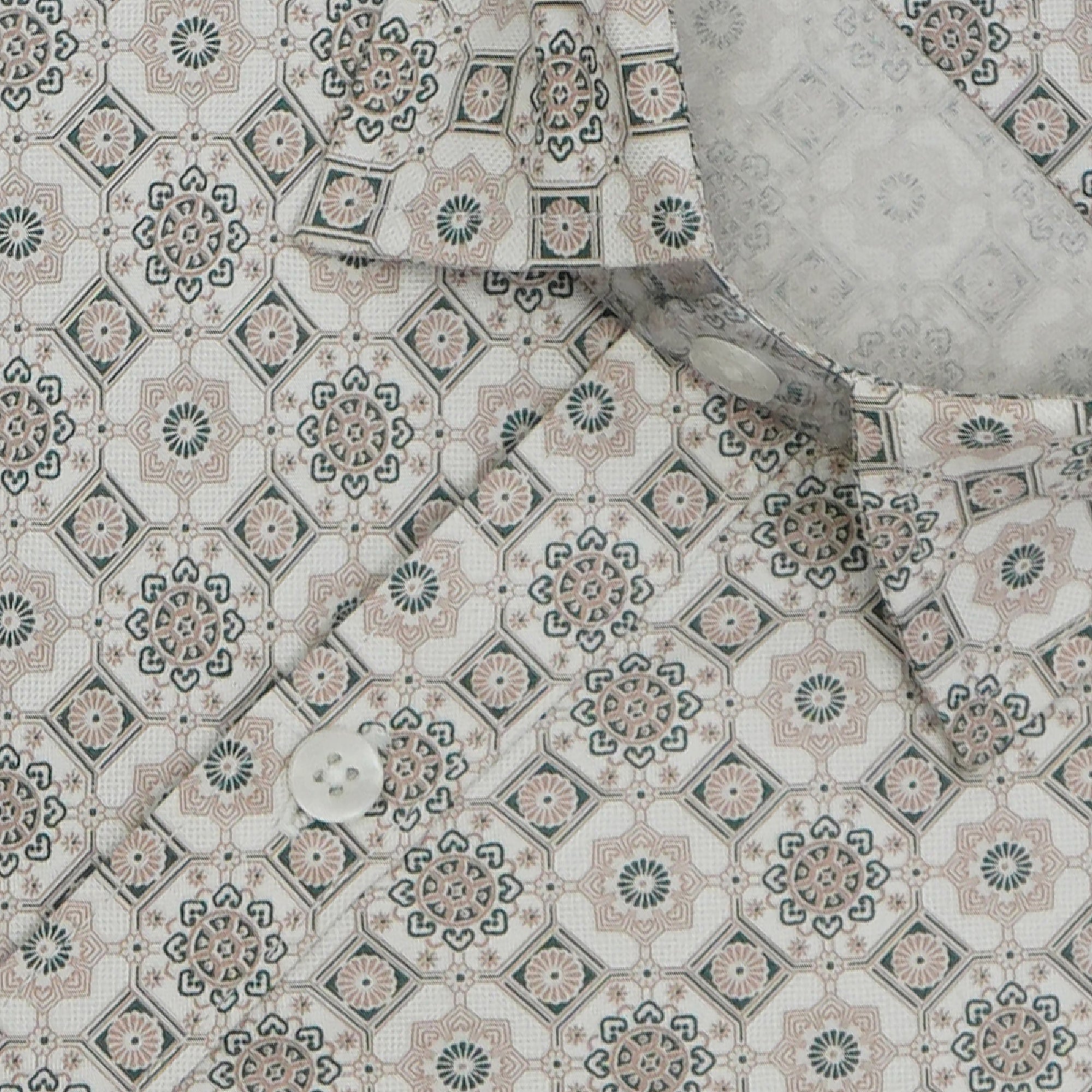 Men's 100% Cotton Geometric Printed Half Sleeves Shirt (Brown)