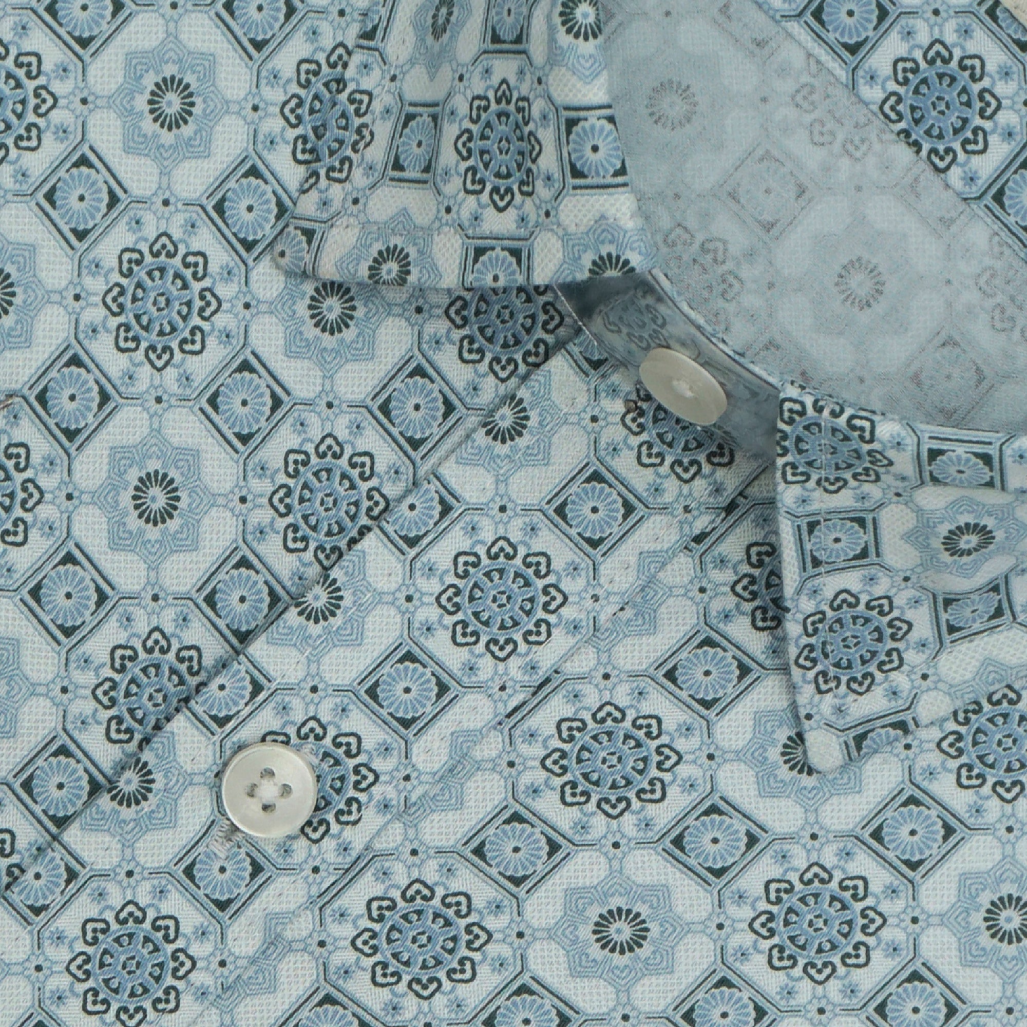 Men's 100% Cotton Geometric Printed Half Sleeves Shirt (Blue)