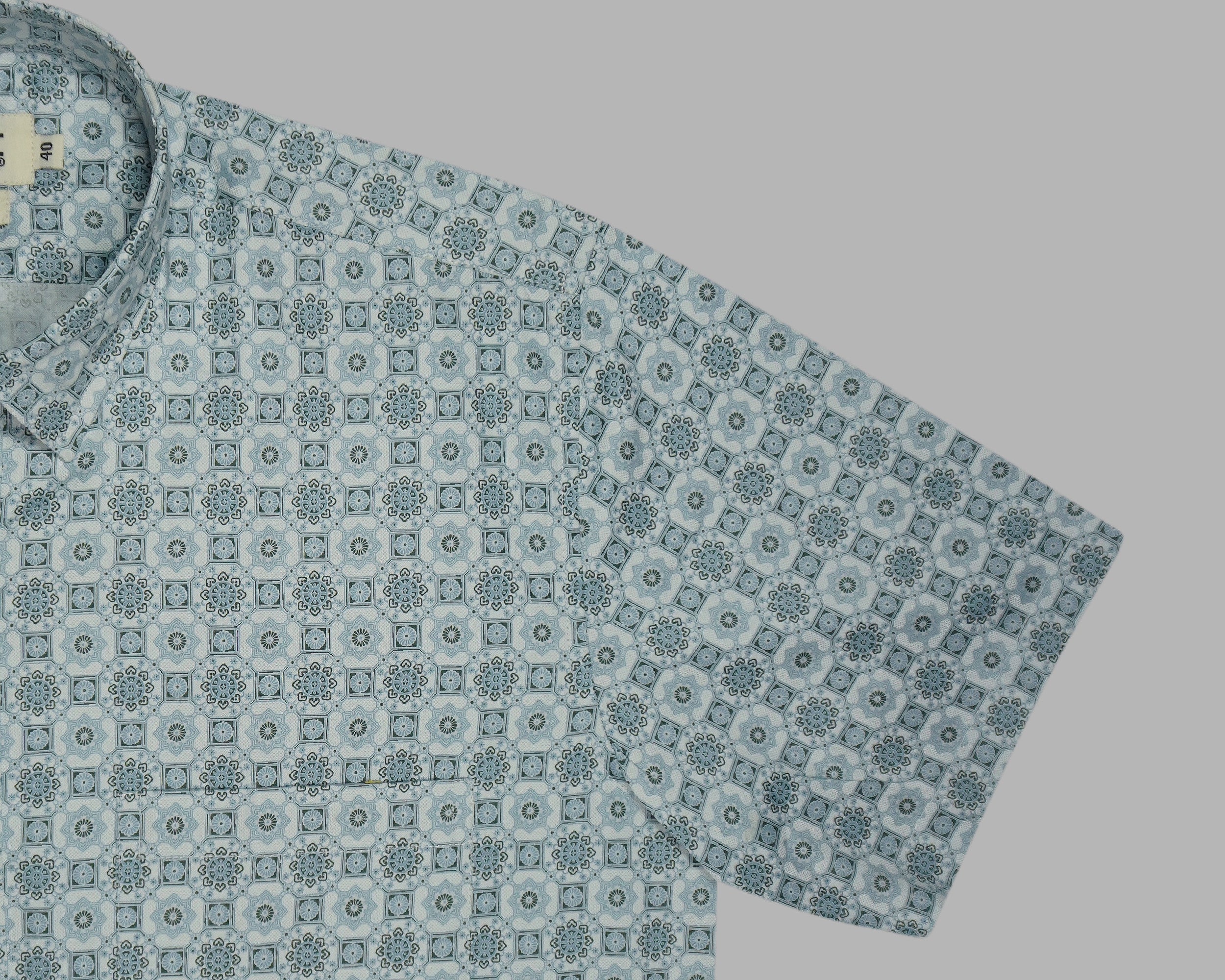 Men's 100% Cotton Geometric Printed Half Sleeves Shirt (Blue)