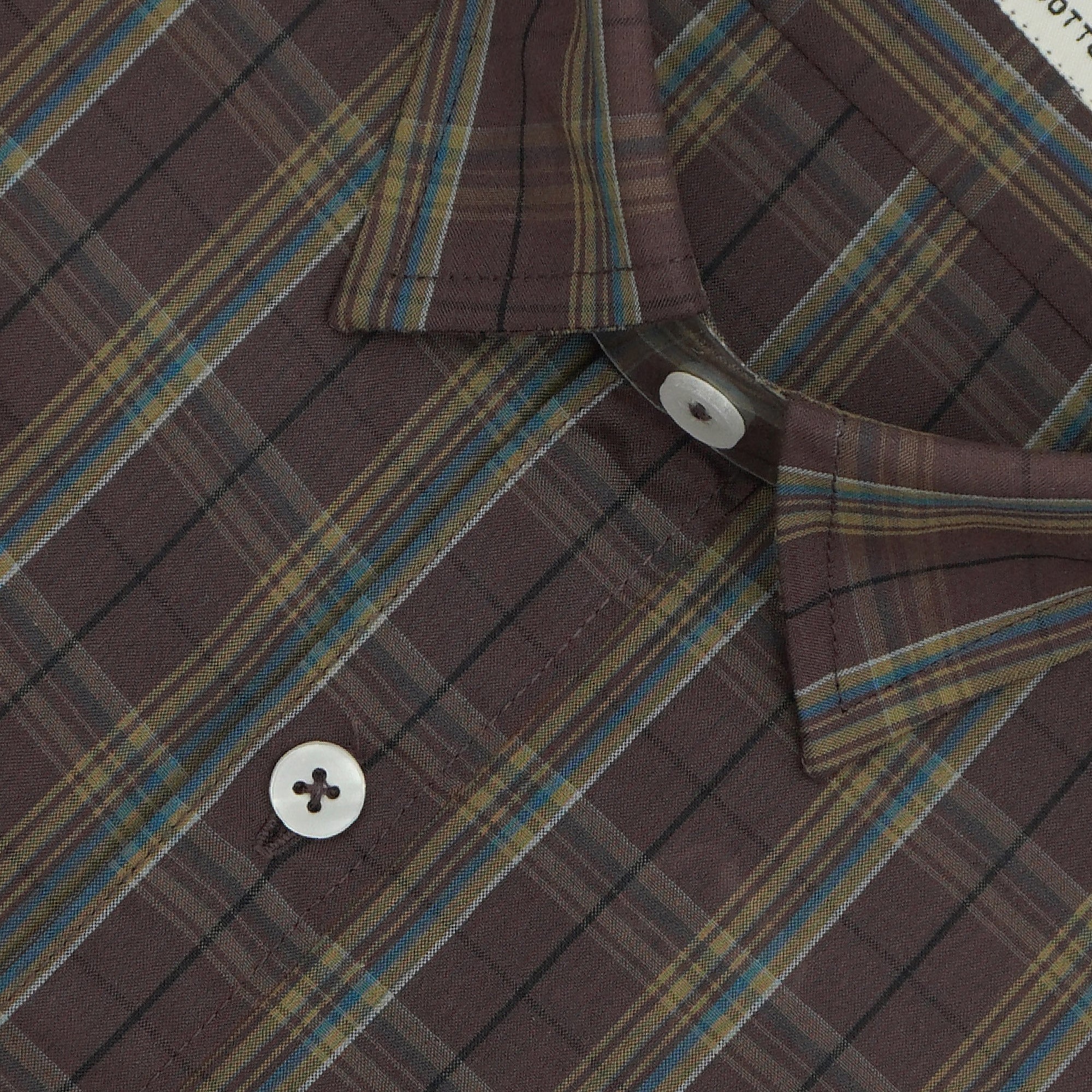 Men's 100% Cotton Checkered Half Sleeves Shirt (Brown)