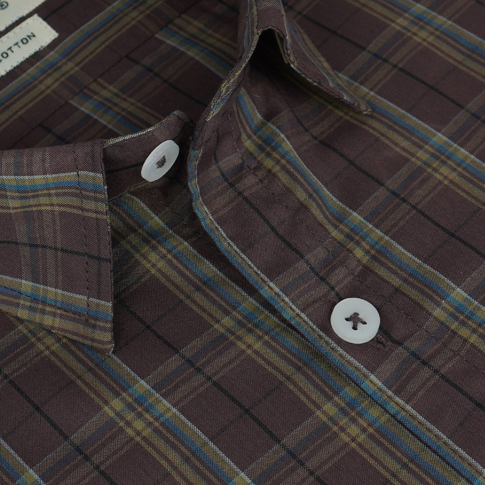 Men's 100% Cotton Checkered Half Sleeves Shirt (Brown)