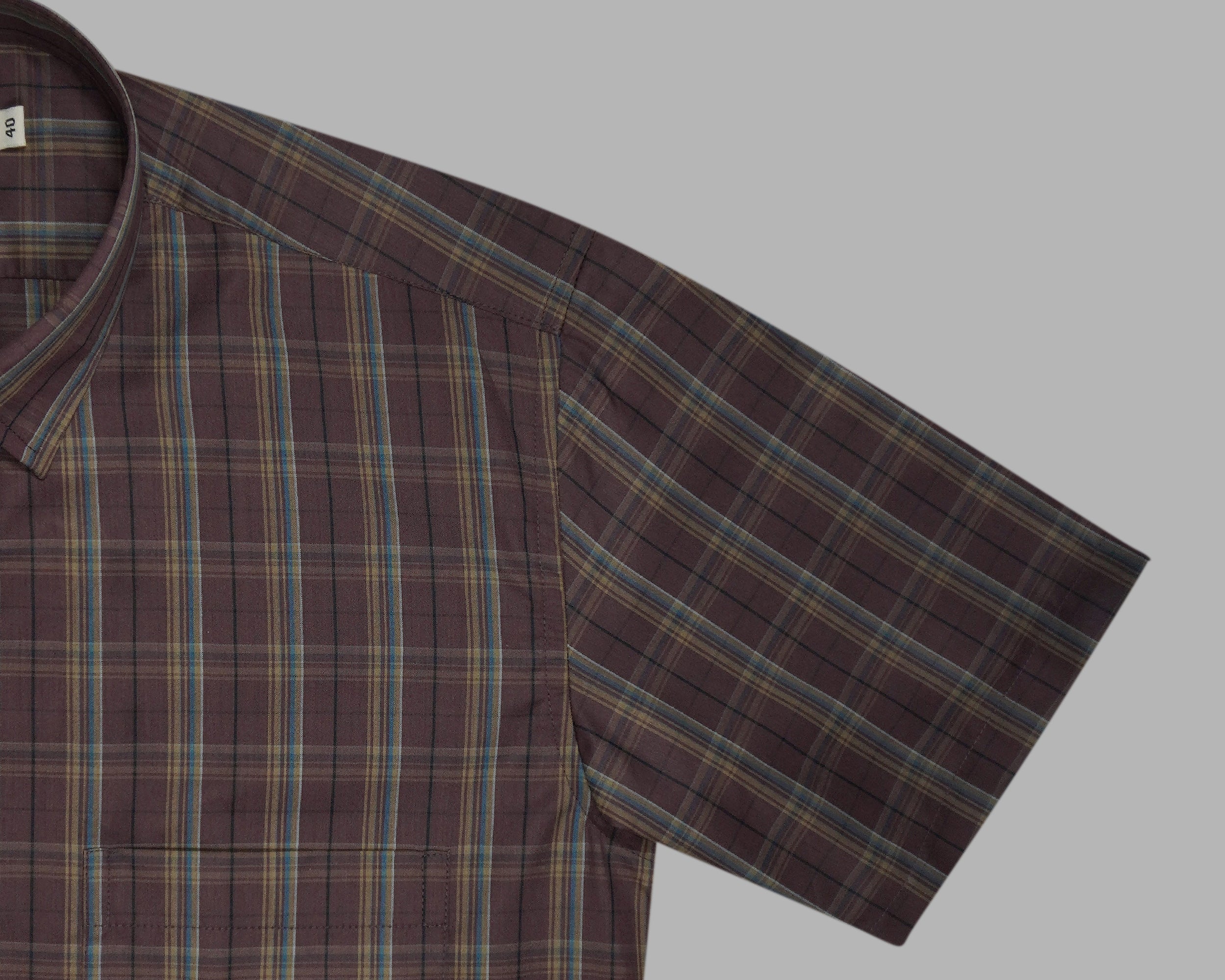Men's 100% Cotton Checkered Half Sleeves Shirt (Brown)