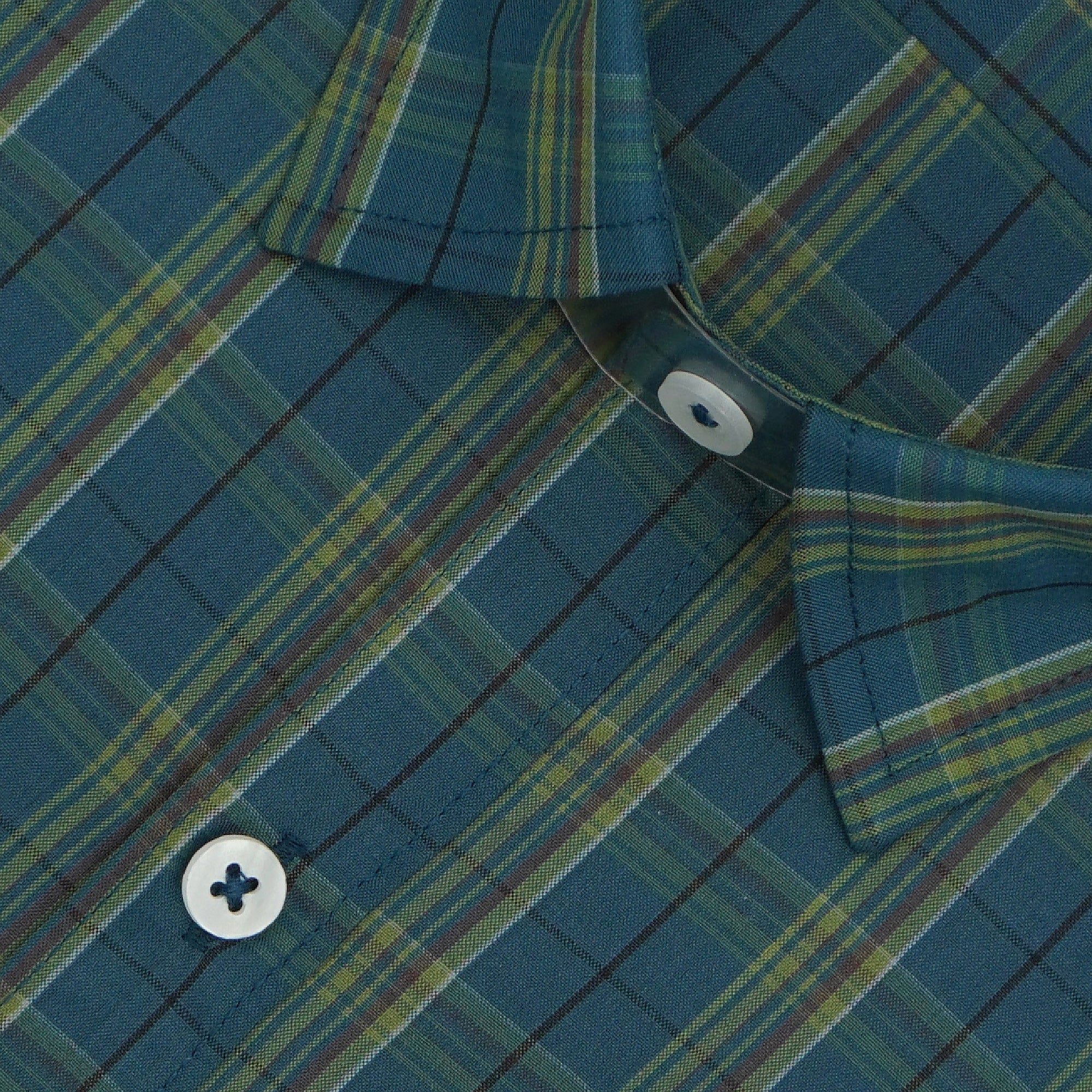 Men's 100% Cotton Checkered Half Sleeves Shirt (Teal)