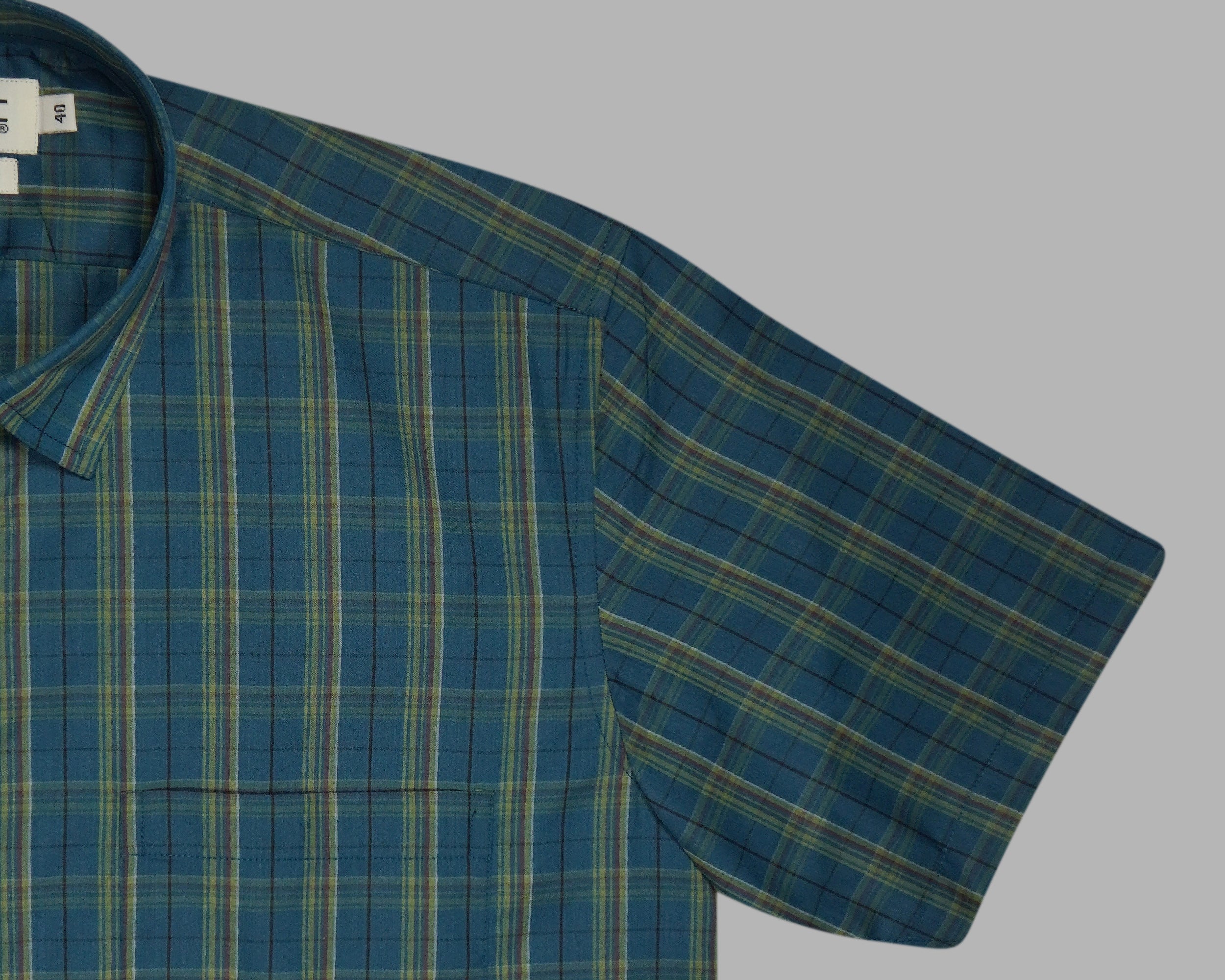 Men's 100% Cotton Checkered Half Sleeves Shirt (Teal)