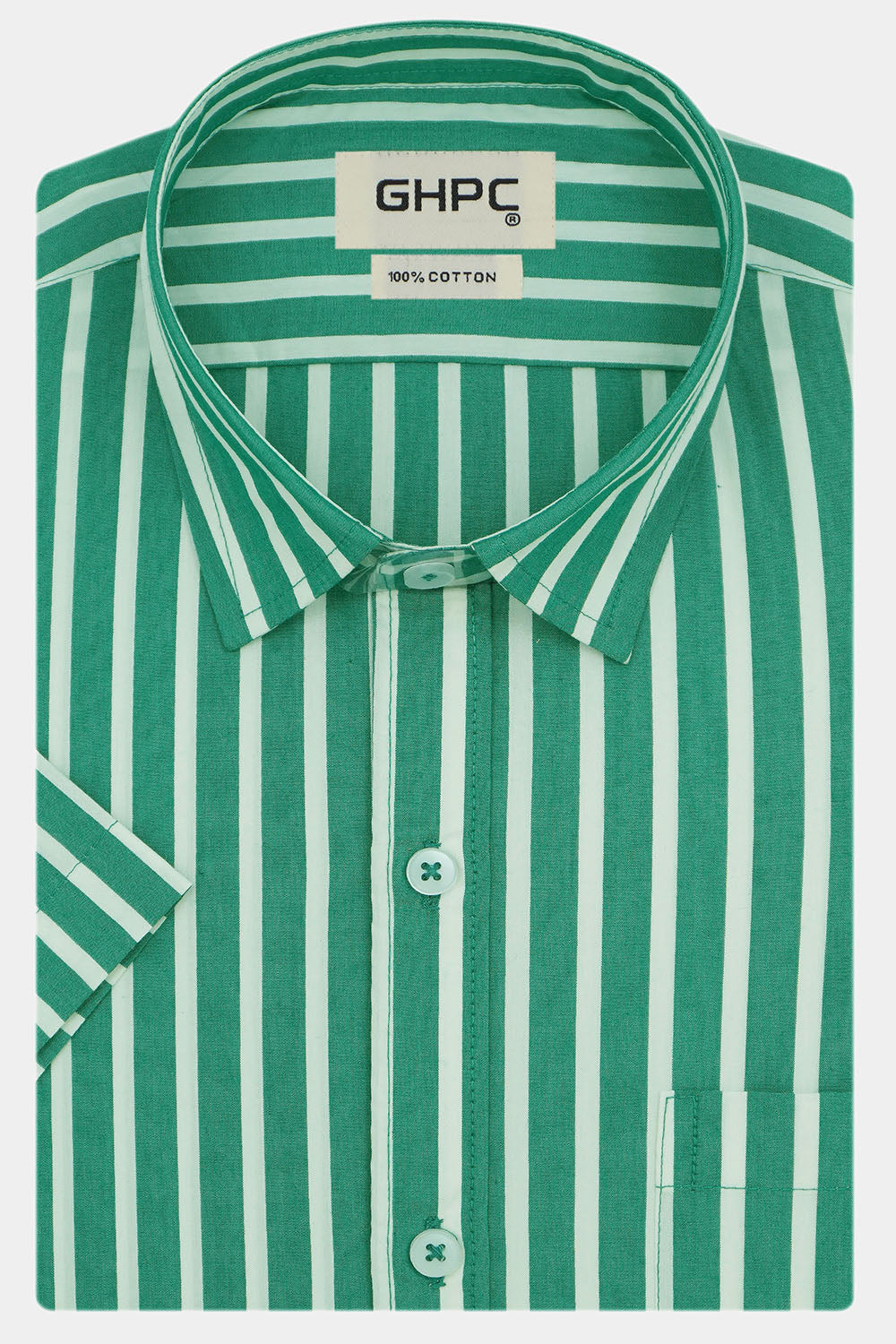 Men's 100% Cotton Striped Half Sleeves Shirts (Green)