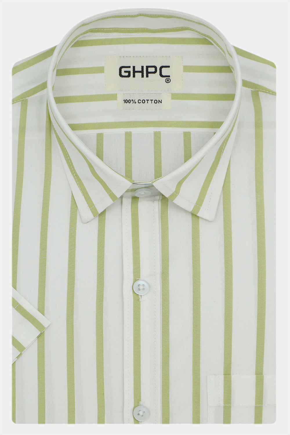 Men's 100% Cotton Striped Half Sleeves Shirts (Khaki)