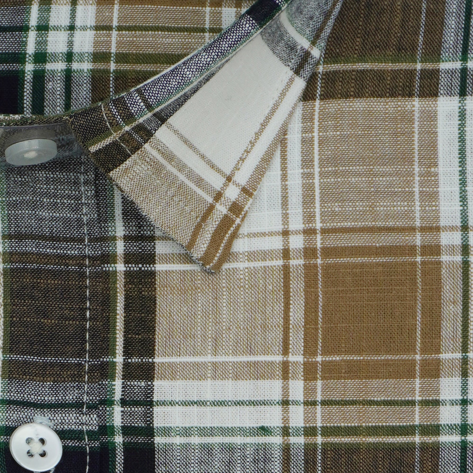 Men's Cotton Linen Checkered Half Sleeves Shirts (Khaki)