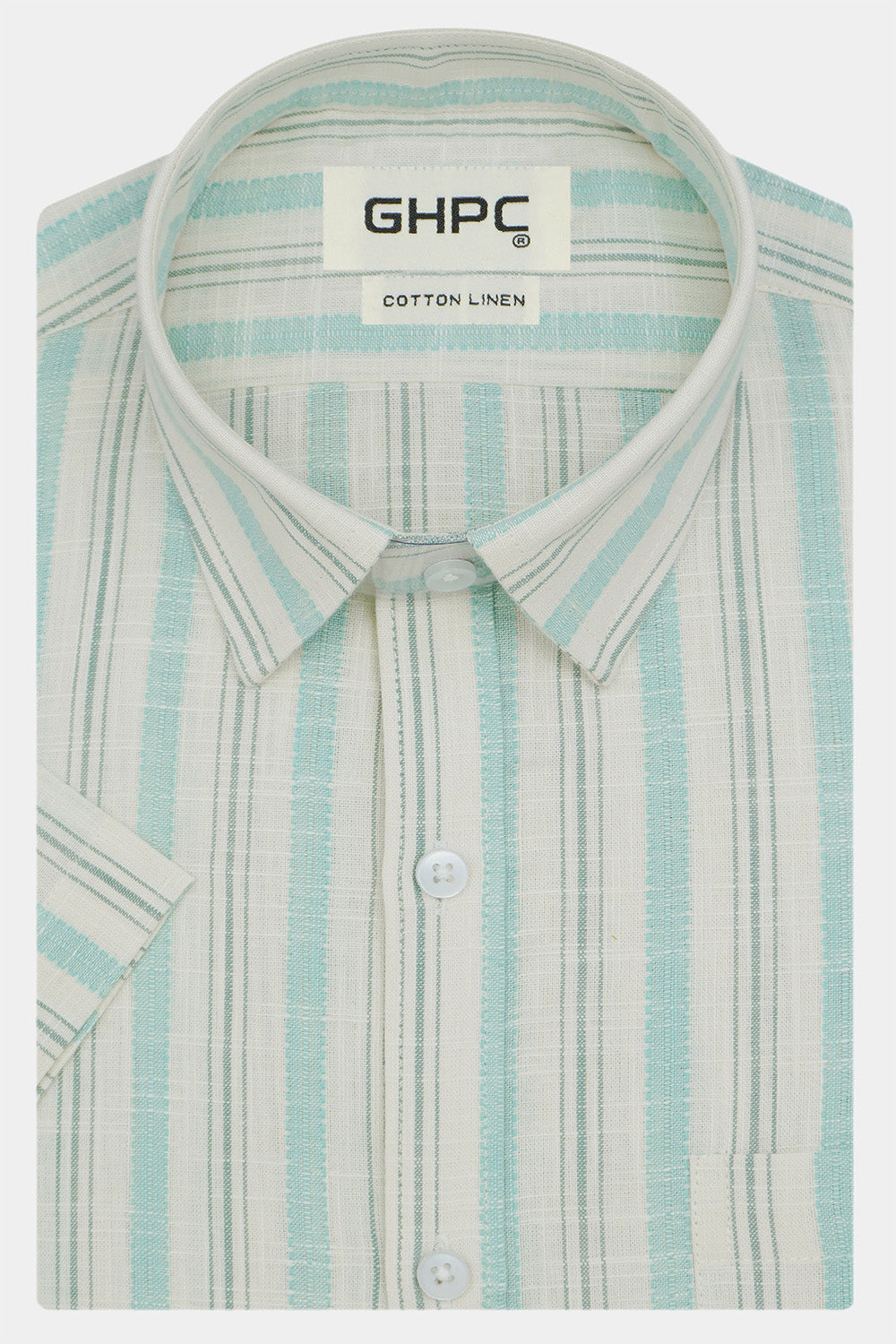 Men's Cotton Linen Striped Half Sleeves Shirts (Sea green)