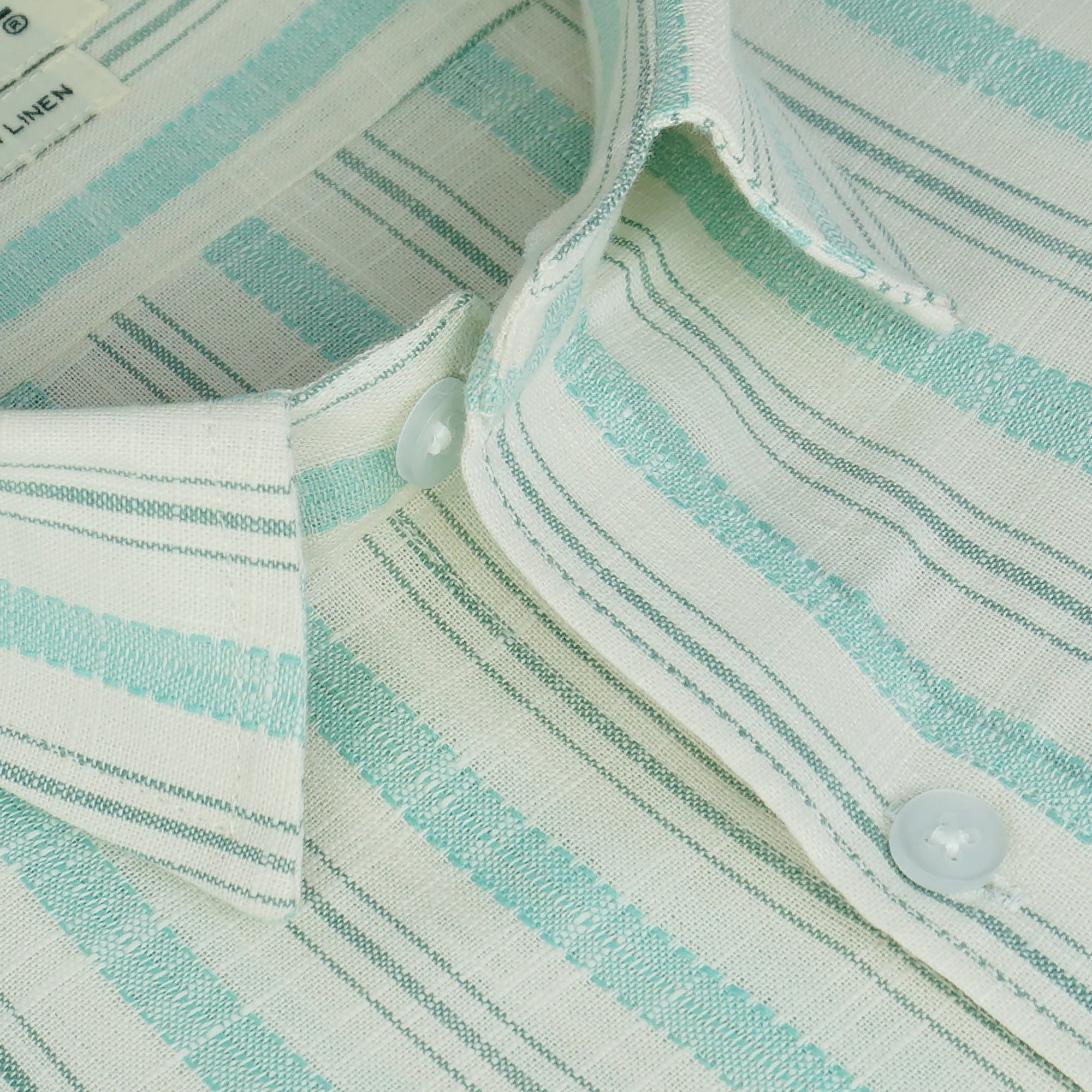 Men's Cotton Linen Striped Half Sleeves Shirts (Sea green)