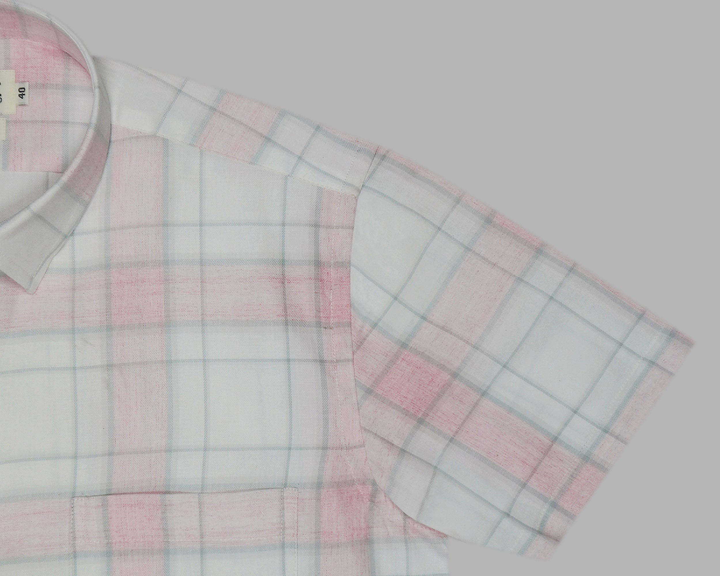 Men's Cotton Linen Checkered Half Sleeves Shirts (Pink)