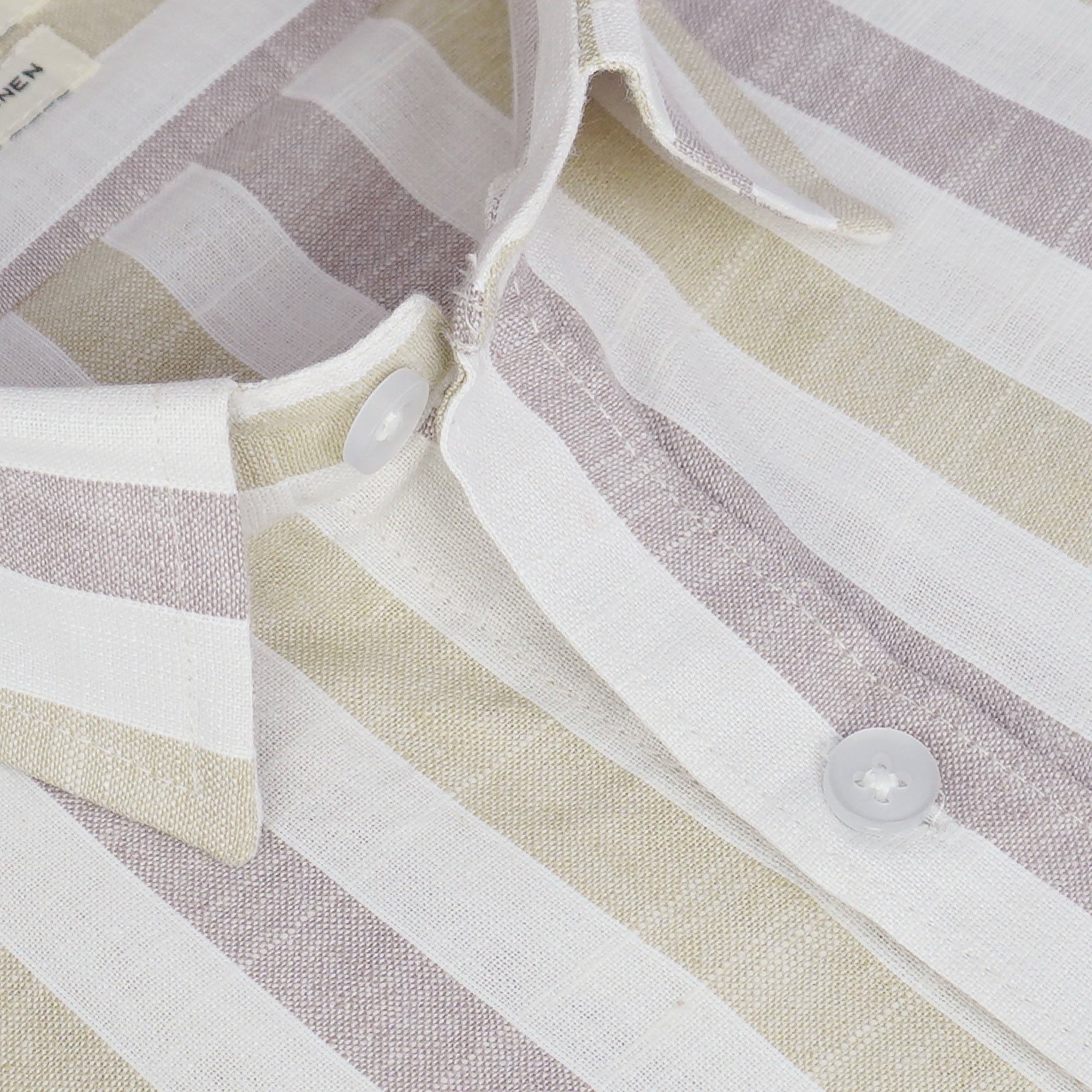 Men's Cotton Linen Striped Half Sleeves Shirts (Brown)