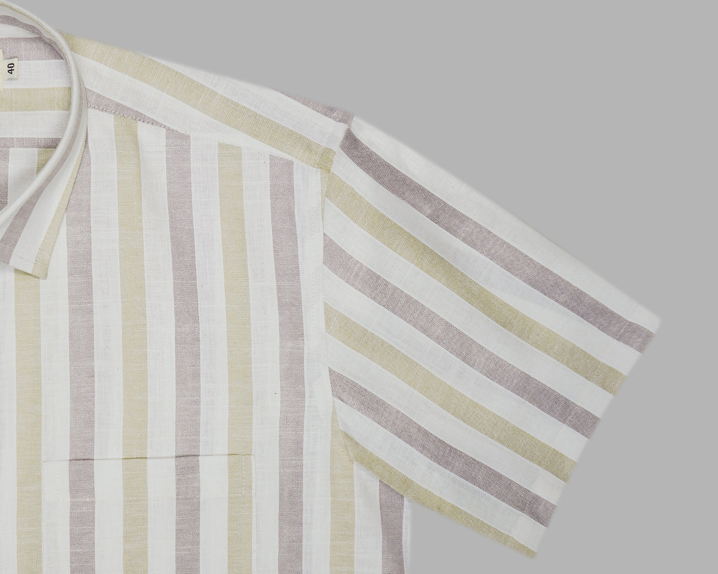 Men's Cotton Linen Striped Half Sleeves Shirts (Brown)