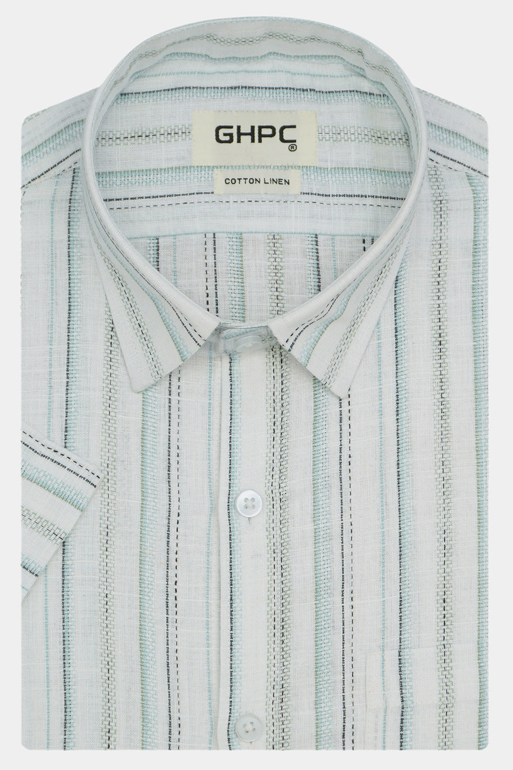 Men's Cotton Linen Striped Half Sleeves Shirts (Sea green)