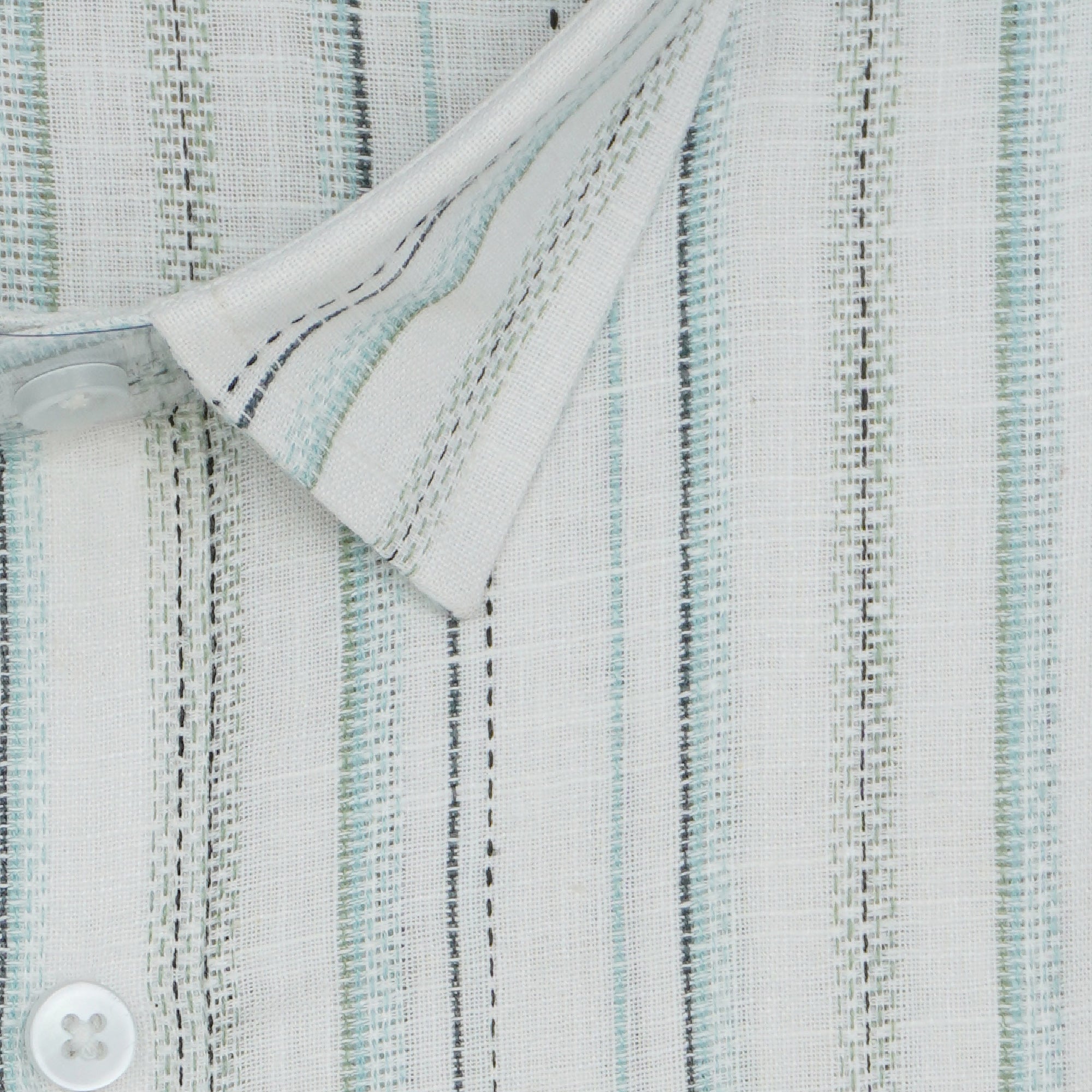 Men's Cotton Linen Striped Half Sleeves Shirts (Sea green)