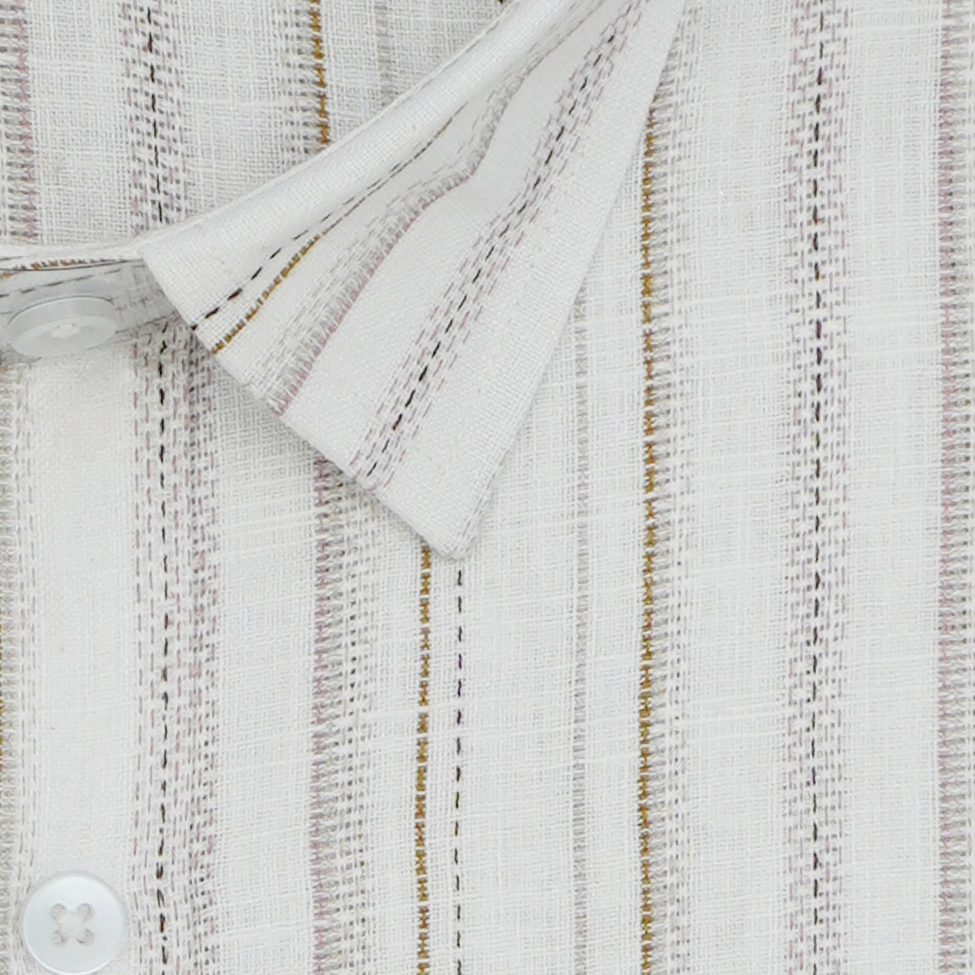 Men's Cotton Linen Striped Half Sleeves Shirts (Khaki)