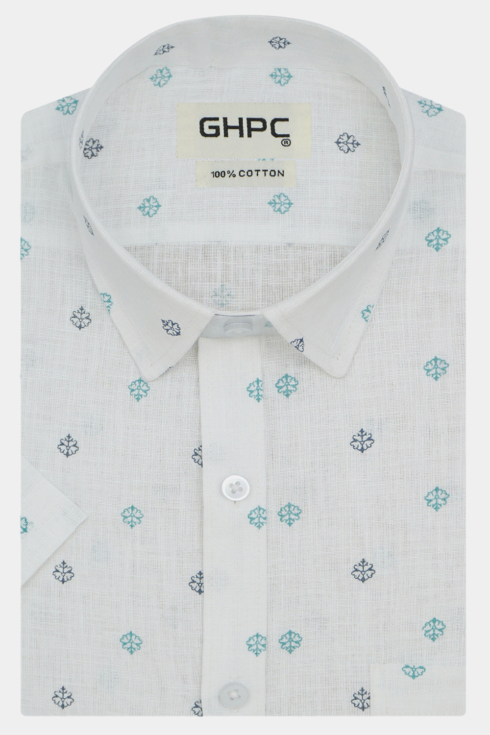 Men's Cotton Linen Printed Half Sleeves Shirts (Green)