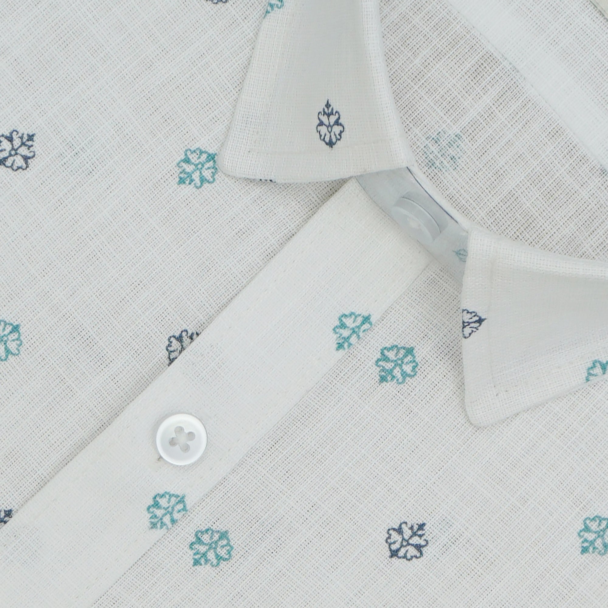 Men's Cotton Linen Printed Half Sleeves Shirts (Green)