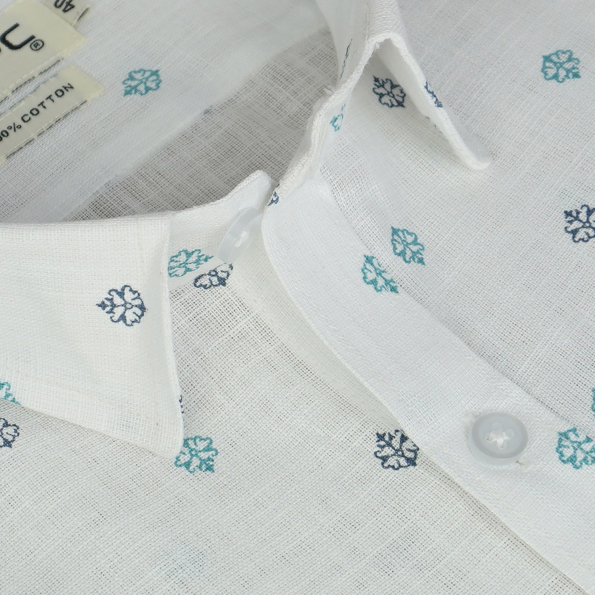 Men's Cotton Linen Printed Half Sleeves Shirts (Green)