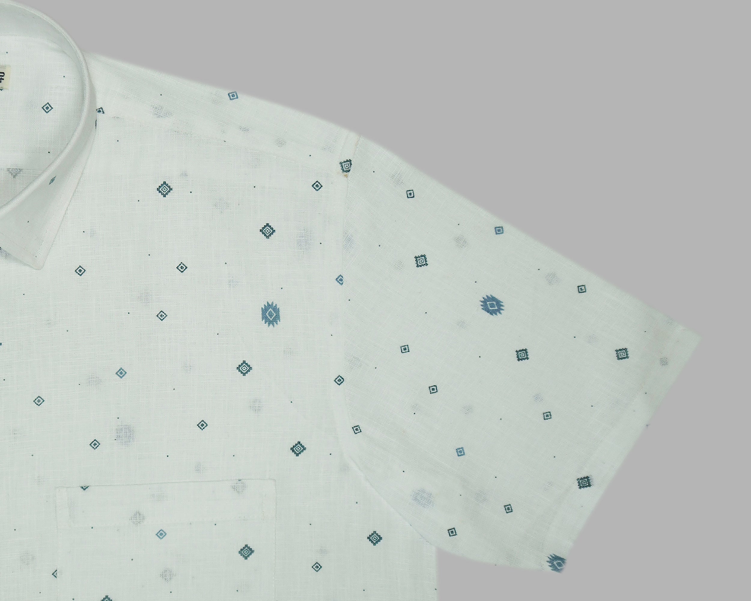 Men's Cotton Linen Printed Half Sleeves Shirts (Blue)