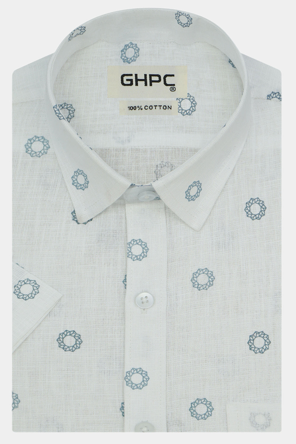 Men's Cotton Linen Printed Half Sleeves Shirts (Grey)
