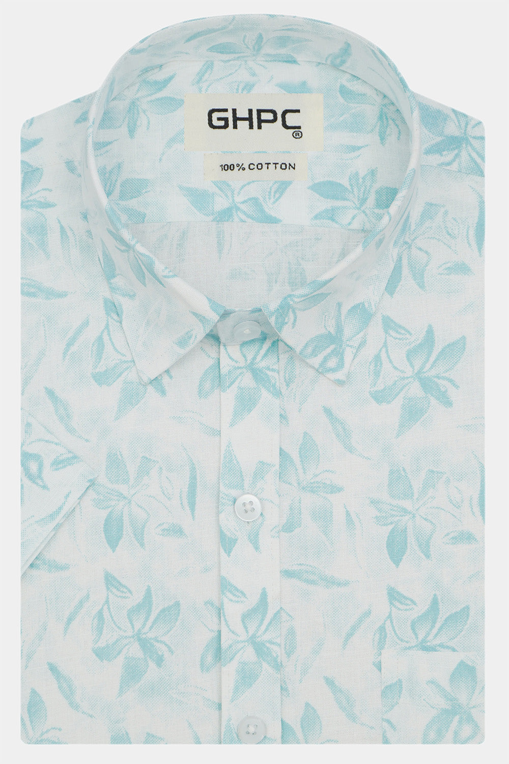 Men's Cotton Linen Printed Half Sleeves Shirts (Sea green)