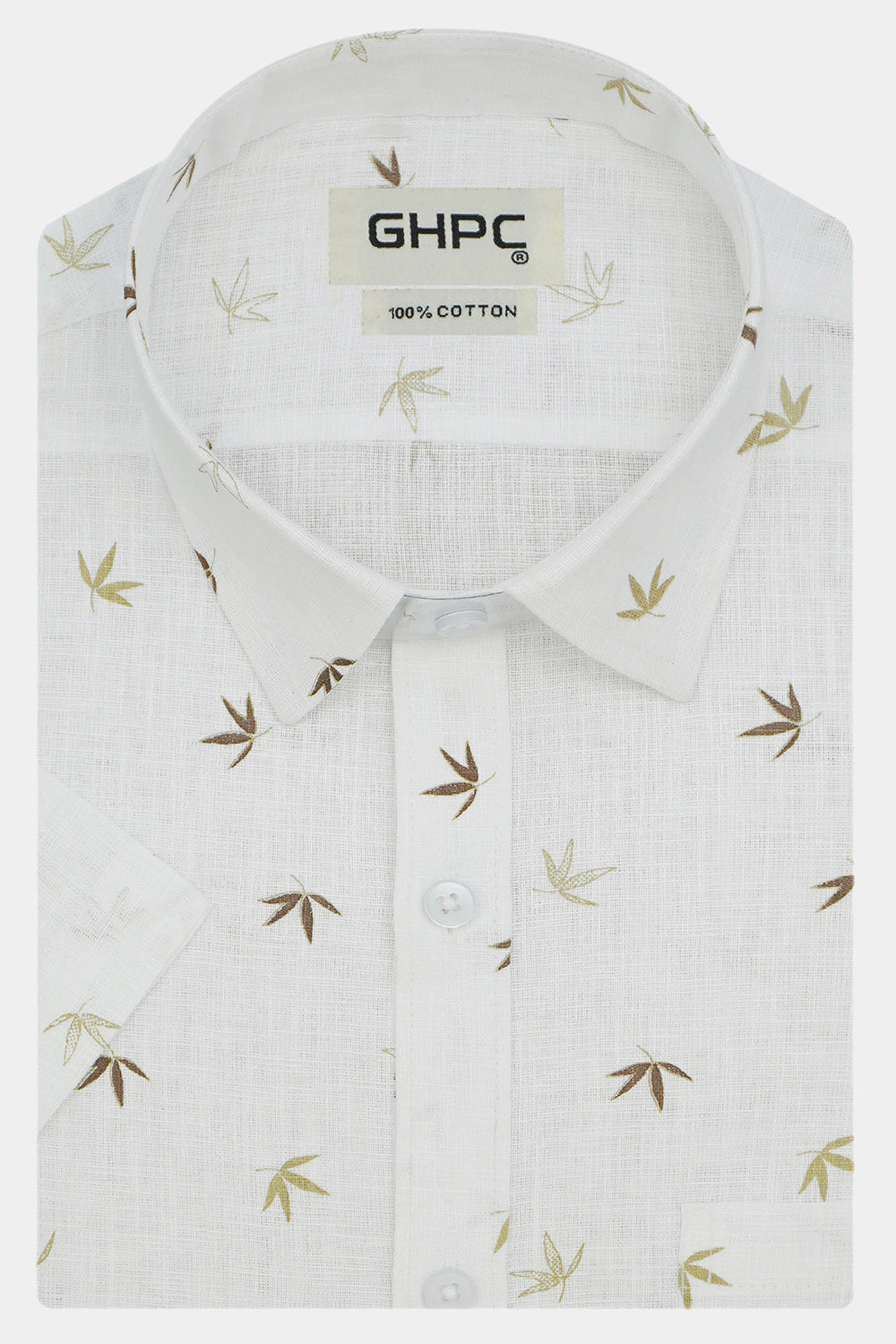 Men's Cotton Linen Printed Half Sleeves Shirts (Khaki)