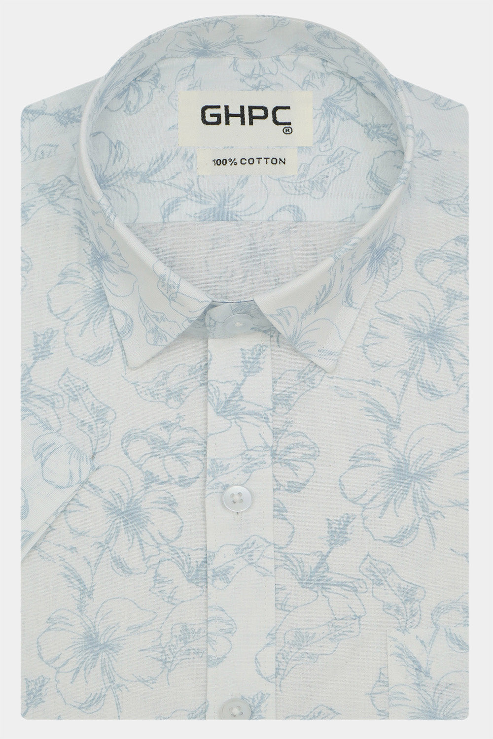 Men's Cotton Linen Printed Half Sleeves Shirts (Blue)