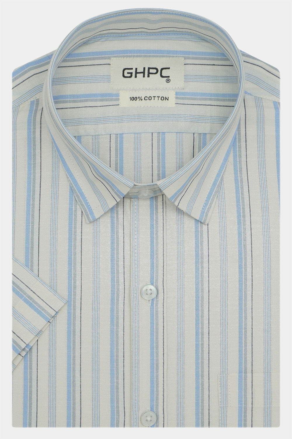 Men's 100% Cotton Striped Half Sleeves Shirts (Blue)