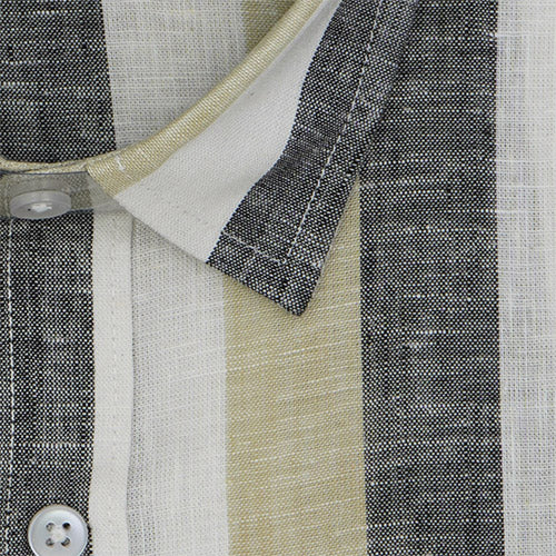 Men's Cotton Linen Blocked Striped Half Sleeves Shirt (Yellow) FSH700810_2