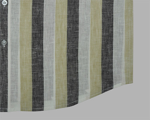 Men's Cotton Linen Blocked Striped Half Sleeves Shirt (Yellow) FSH700810_6
