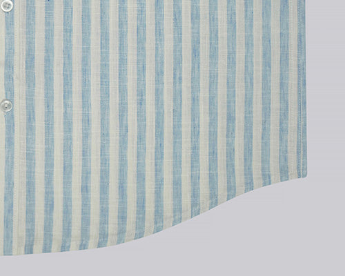Men's Cotton Linen Awning Striped Half Sleeves Shirt (Blue) FSH701247_6