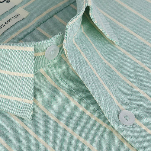 Men's 100% Cotton Chalk Striped Half Sleeves Shirt (Pistachio Green) FSH800316_4