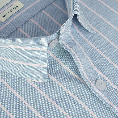 Men's 100% Cotton Chalk Striped Half Sleeves Shirt (Sky Blue) FSH800324_4