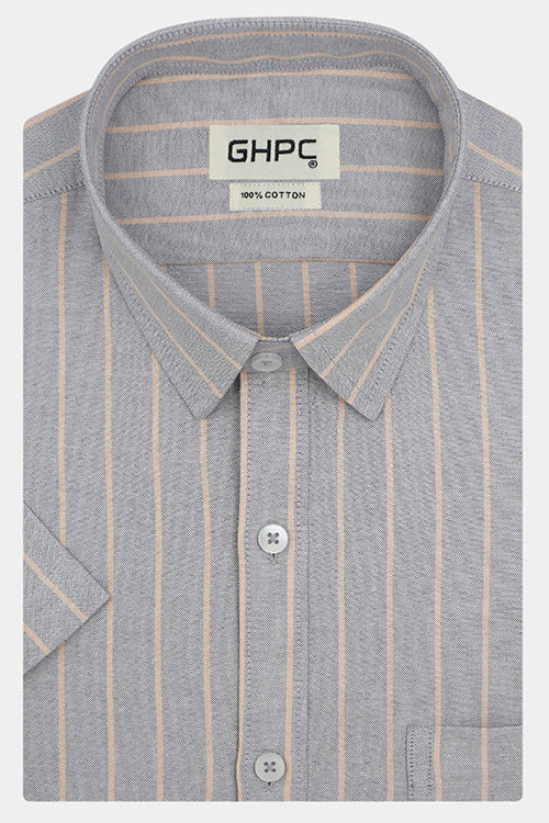 Men's 100% Cotton Chalk Striped Half Sleeves Shirt (Misty Blue)